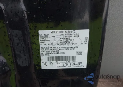 2005 Ford F-150 Fx4/Lariat/Xlt из США, поврежденный, VIN 1FTPW14505KC40346